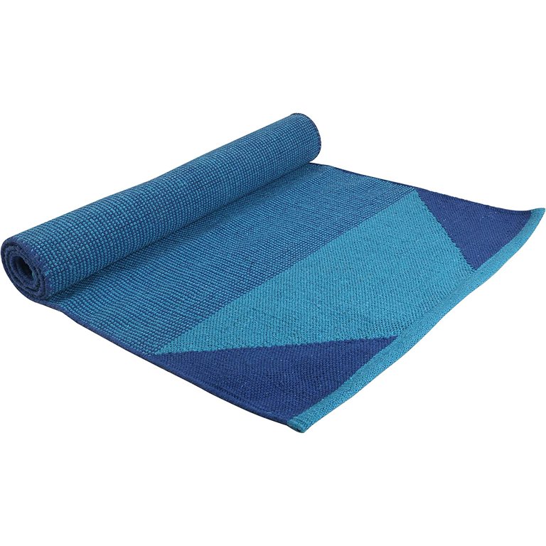 KD Cotton Yoga Mat Hand Woven Yoga Mat Eco Freindly Organic Handloom Mat  Supreme Heavy Quality with Carry Strap- 24 x 72 Exercise Mat - Navy Blue