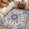 thumbnail image 4 of Vintage Farm Washable Area Rug 2.7 x 5 ft Blue Flowers Bohemian Style Farmhouse , Soft Non Slip Rugs Stain Repellent Indoor Felt Carpet for Living Dining Room Bedroom Home Office, 4 of 9