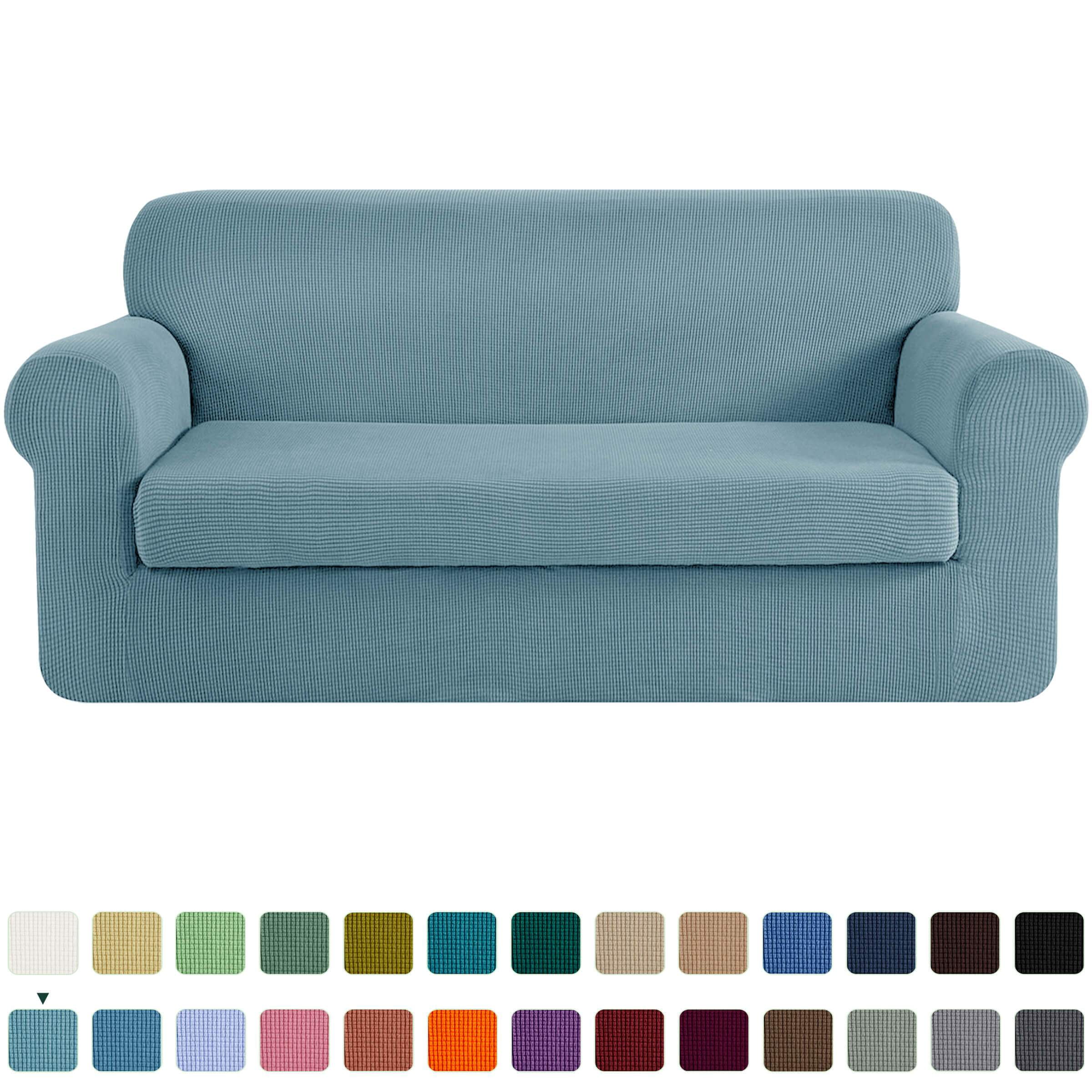 CHUN YI Stretch Sofa Cover with 2 Separate Seat Cushion Covers Soft Thick Spandex Sofa Slipcovers Loveseat, Blue Couch Furniture Protector