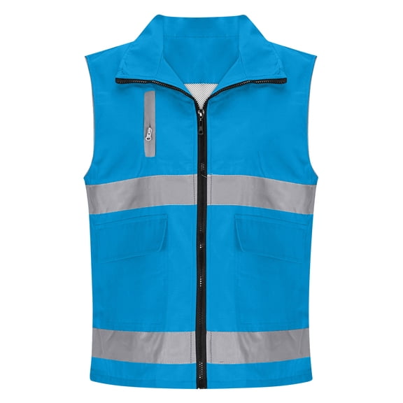 QSAWXQZ Women's High Visibility Reflective Sleeveless Lapel Safety Vest with Pockets Workwear Zip Up Security Vest L