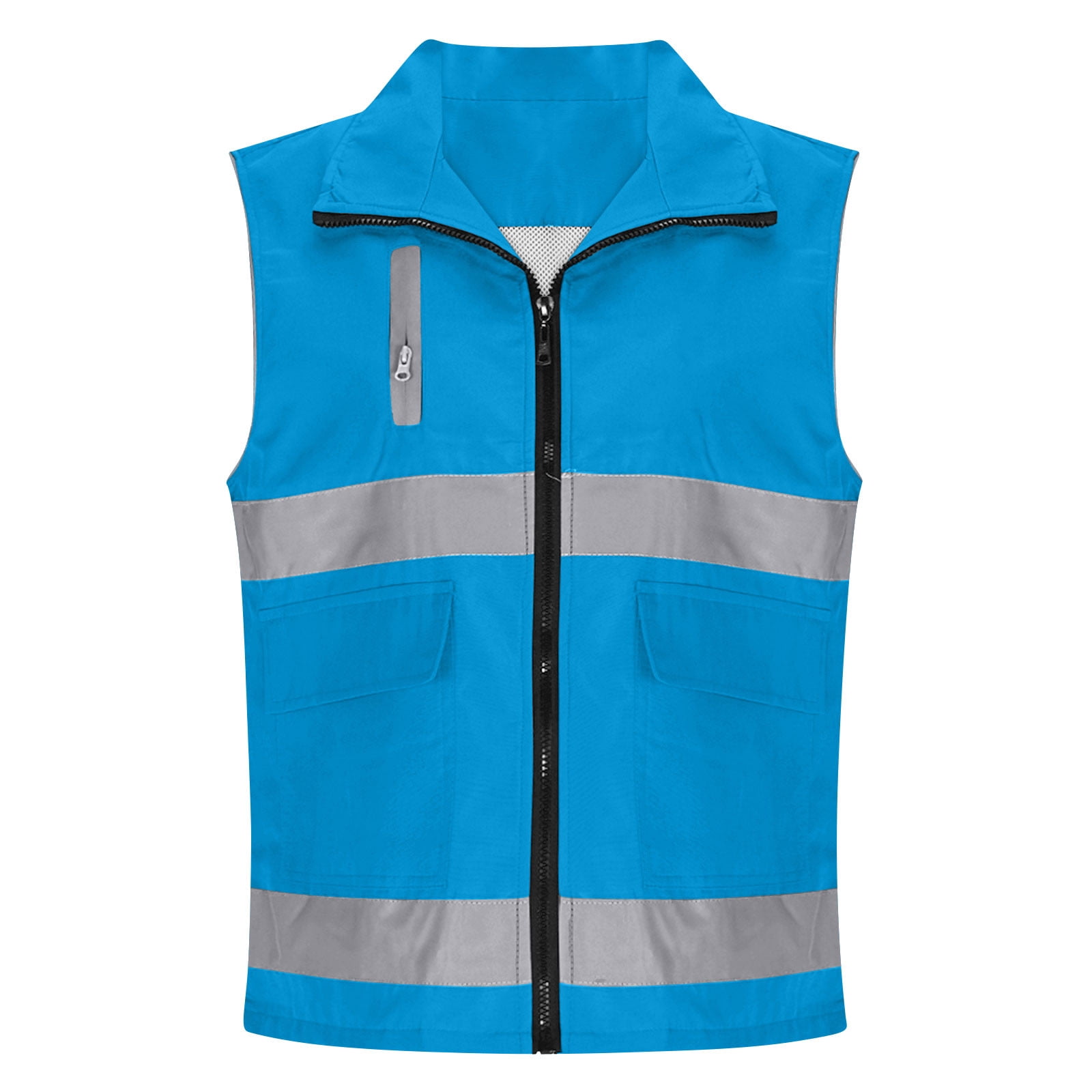 QSAWXQZ Women s High Visibility Reflective Sleeveless Lapel Safety Vest with Pockets Workwear Zip Up Security Vest M