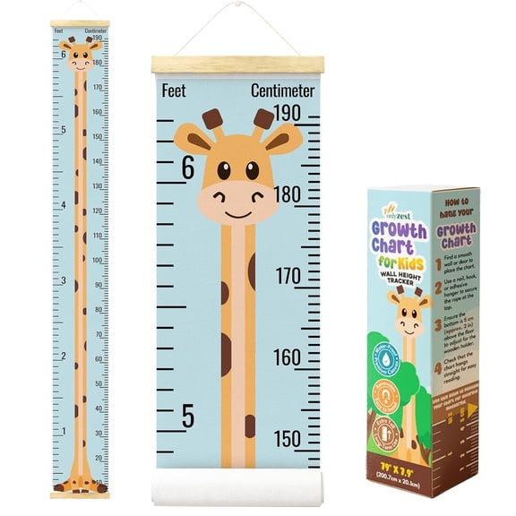 Kids Growth Chart for Wall, Canvas Ruler for Measuring Height Chart for Kids, Height Measurement for Wall, Nursery or Toddler Room, Folds for Storage, Hanging Rope