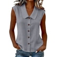 thumbnail image 3 of Auralook Womens Collar Sleeveless Shirt Summer Linen Button Down Tank Tops Casual Blouse Vest Cardigan Top, 3 of 8