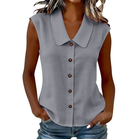 Kezqiaxn Collared Shirts for Women Dressy Casual Summer Tops Sleeveless Button Down Shirt Plus Size Fashion Womens Blouses