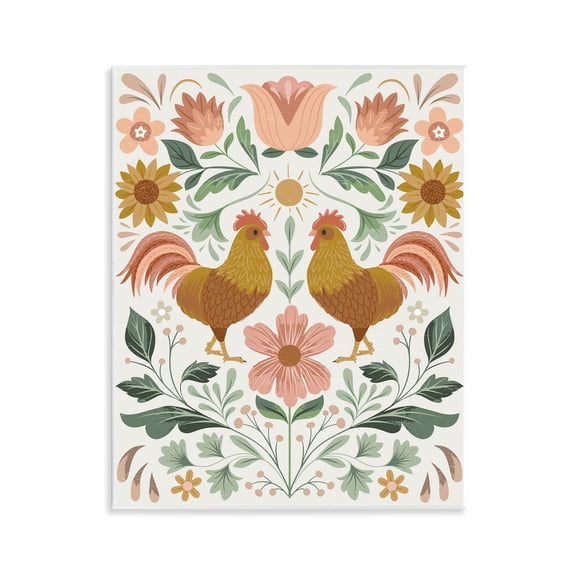 Stupell Industries Hen & Florals Pattern Animals Painting Unframed Art Print Wall Art, 11 x 14