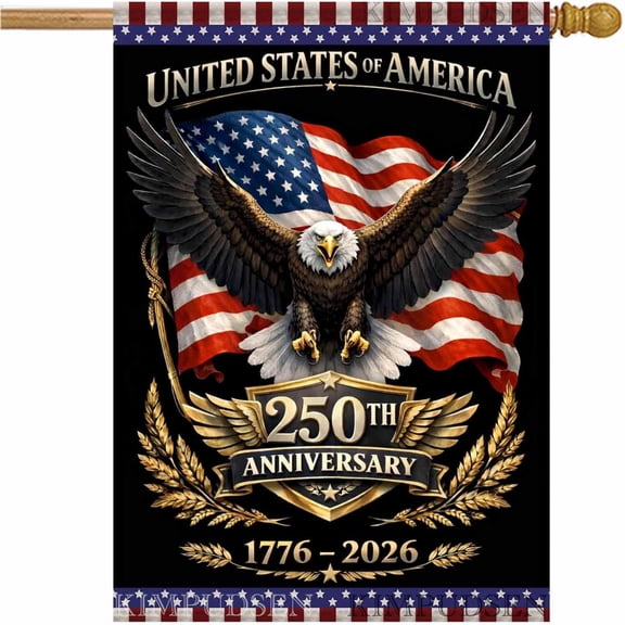 250th Anniversary Large Garden Flag 28x40 Inch, United States of America 1776-2026 Patriotic Eagle House Flag, 4th of July Outdoor Yard Decor, Double Sided Burlap