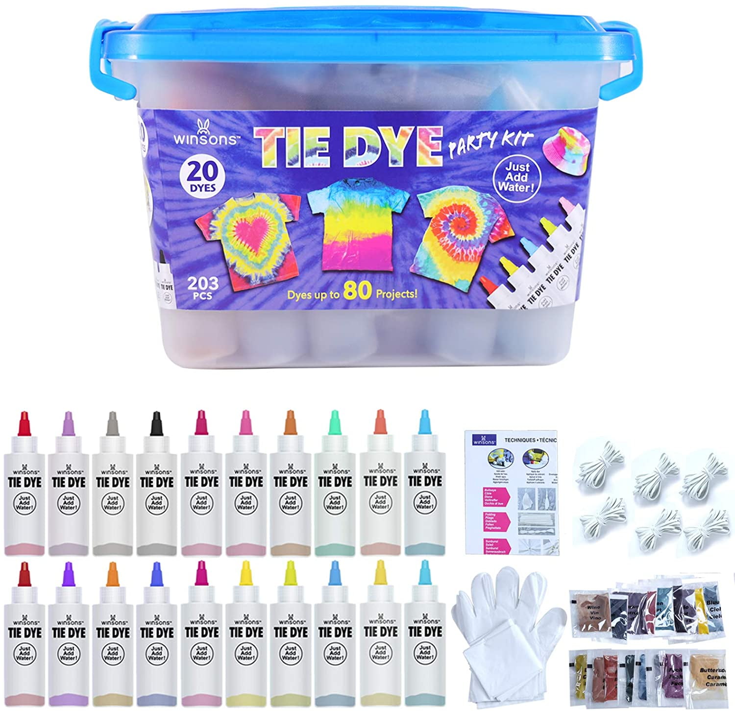 WINSONS Tie Dye Kit 20 Colors Permanent Fabric Dye Art Set for Kids