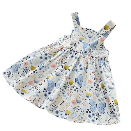 

Summer Dresses For Girls Toddler Kids Butterfly Print Sleeveless Dress Floral Beach Dress And A Hat For 4-5 Years