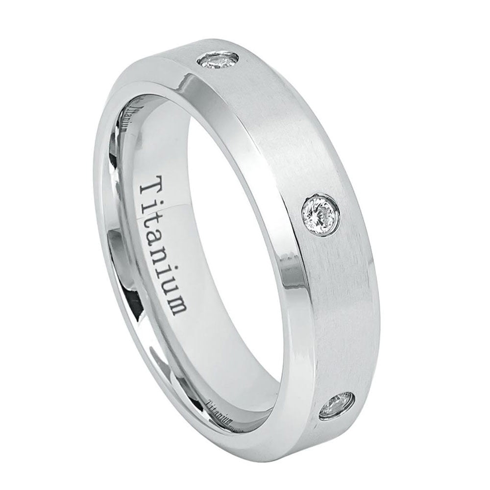 Jewel Tie Titanium Beveled Edge 6mm Stone and Polished Wedding Band