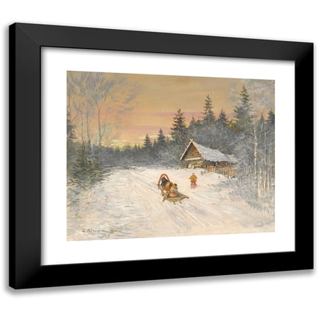 Konstantin Alexeevich Korovin 14x12 Black Modern Framed Museum Art Print Titled - Russian Village Under Snow