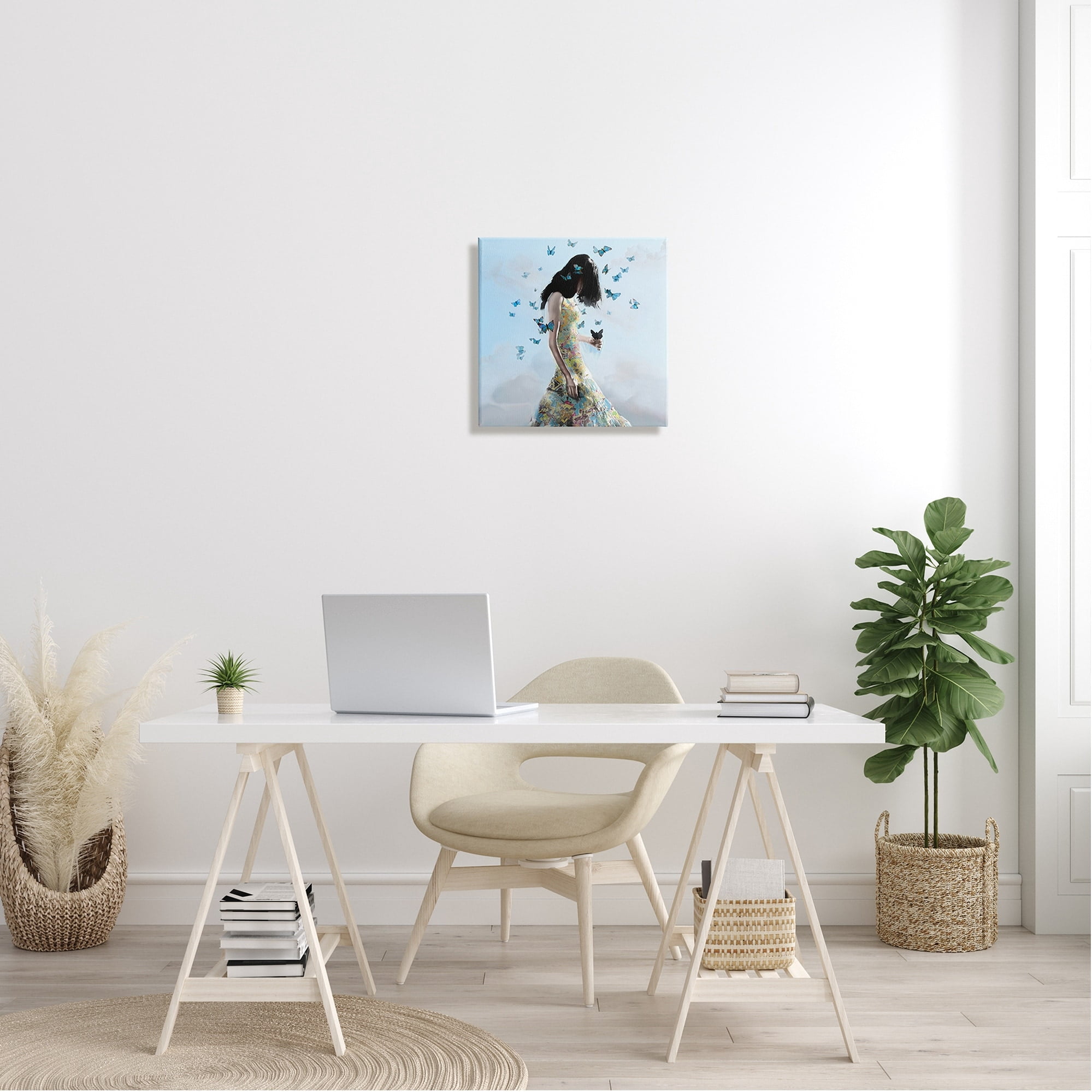 Stupell Industries Peaceful Blue Butterflies Fluttering Woman Gown Dress Canvas Wall Art, 17 x 17, Design by Erika C. Brothers