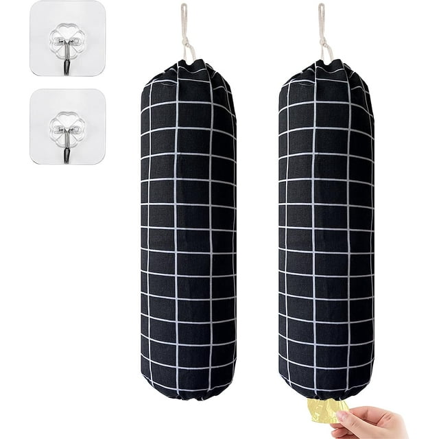 2 soportes para bolsas de plástico, soportes grandes para bolsas de comestibles, organizador de bolsas de plástico para basura de montaje en pared, compras (comprobar negro)