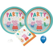 Peppa Pig Party Supplies Bundle with Peppa Pig Plates and  Peppa Pig Napkins for 16 Guests - Includes (2) 11" Helium Quality Latex Balloons w/ 10 Yards Balloon Curling Ribbon