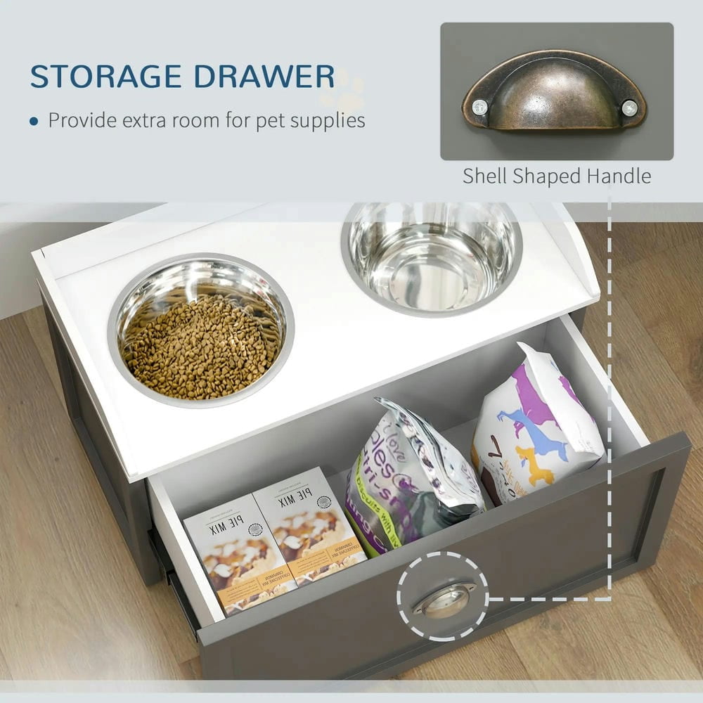 Spaco Pet Feeding Station, Pet Dish Bowl Set with Storage, 2 Elevated Dog Bowls for Large Sized Dogs, Gray