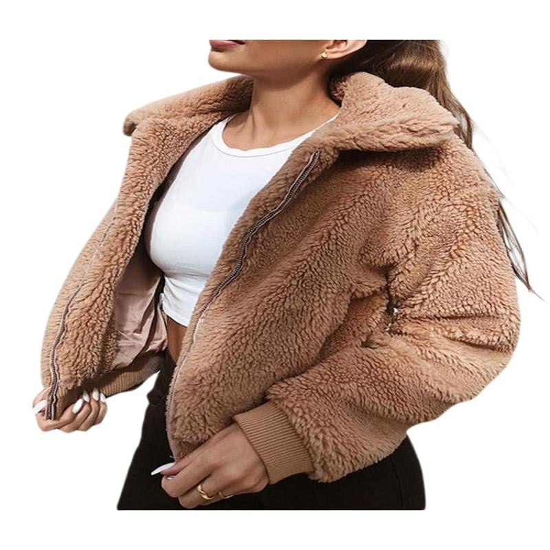 Canis Women Zip Up Winter Warm Faux Fur Jacket Outerwear Long Sleeve Fleece Jackets Sweater Fluffy Coat Stylish Female Outwear, Women's, Size: Medium