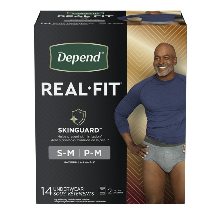 Depend Real Fit Adult Incontinence Underwear for Men, S/M, Black and Grey,  14Ct 