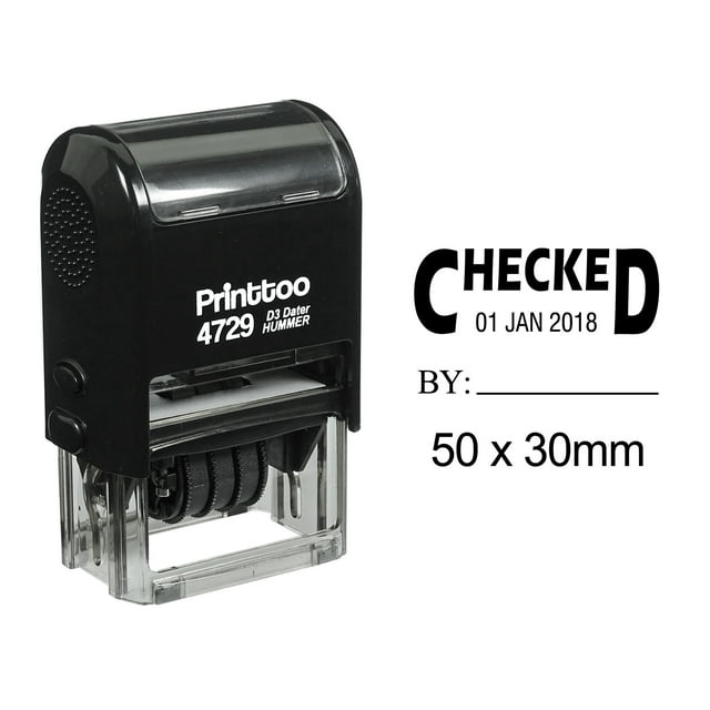 Printtoo Self Inking Office Stationery With Chacked By Text Date Document Dater Rubber Stamp-Black