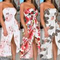 thumbnail image 7 of Summer Savings Clearance 2022! BEFOKA Women's Summer Dress Summer Print Strapless Long Dress Beach Split Dress Party Club Dress Pink, 7 of 7