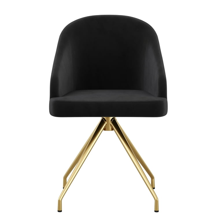 Martha Stewart Sora Upholstered Stationary Office Chair in Black Polished Brass