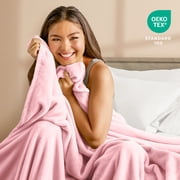 Bare Home Microplush Fleece Blanket - 300 GSM - Fuzzy Microfleece - Soft & Plush - Full/Queen, Light Pink