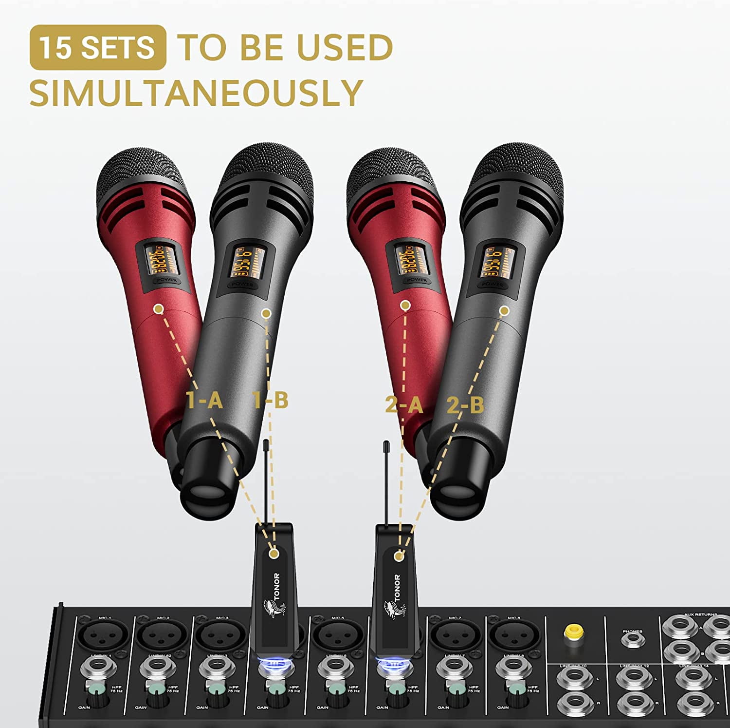 TONOR Wireless Microphones, UHF Dual Karaoke Microphone System, Microfonos Inalambricos TW320 Red