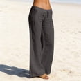 thumbnail image 2 of Linen Pants Women 2026 Wide Leg Drawstring Elastic Waist Linen Cotton Blend Pants Casual Loose Trousers with Pockets Gray S, 2 of 7