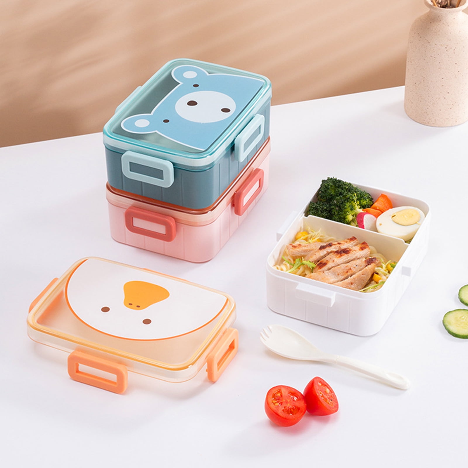 cartoon Glass Lunch Box for Kids Student Meal Prep Containers Microwave  Bento Box with Compartment Food Leakproof Storage Box
