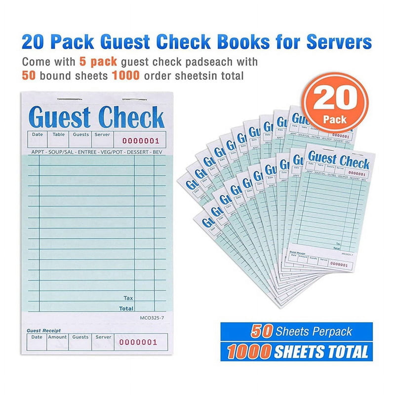 Guest Checks Book 100pcs,Server Note Pads,Waitress Accessory Wiring Pads,Restaurant Supplies Order Pads 5000 Count Total