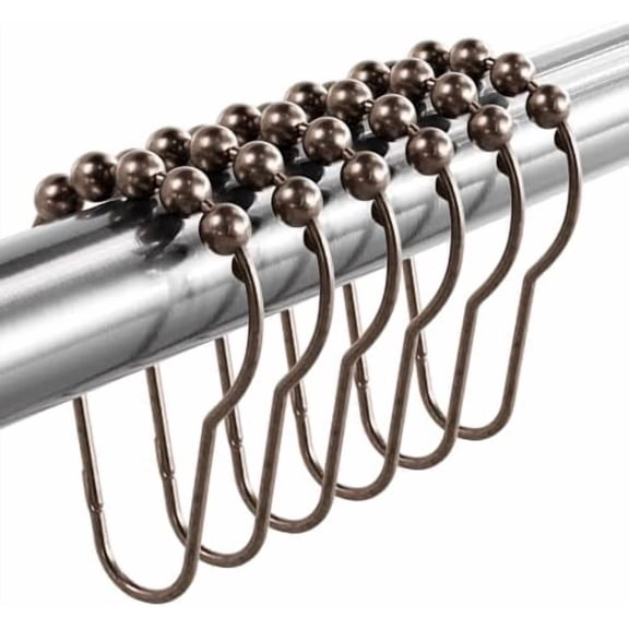 Shower Curtain Hooks Rings, Rust-Resistant Metal Shower Curtain Hooks for Bathroom Shower Rods Shower Hooks Shower Rings for Curtain - Set of 12, Bronze
