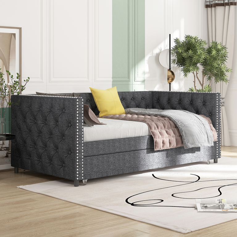 BALUS Daybed With Trundle,Upholstered Couch With Pull Out