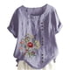 thumbnail image 2 of Camisas de lino Bouanq para mujer, blusa bordada de algodón y lino, manga corta, estilo bohemio mexicano, camiseta informal, 2 of 4