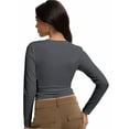 thumbnail image 3 of Womens Shirts Long Sleeve Crew Neck Ruched Stretch Basic Fitted Tee Shirts Tops, 3 of 6