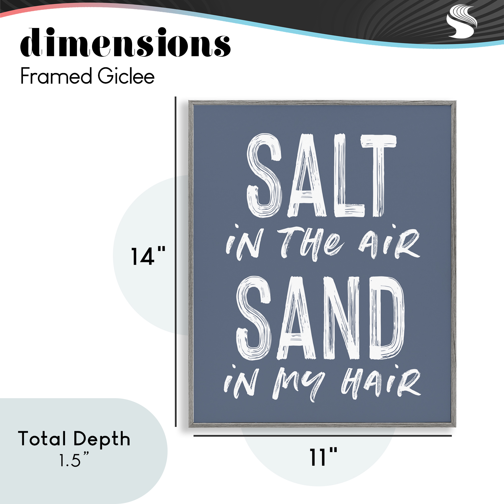 Summer Sentiment Salt Sand In Hair Gray Framed Giclee Art, design by Lettered and Lined