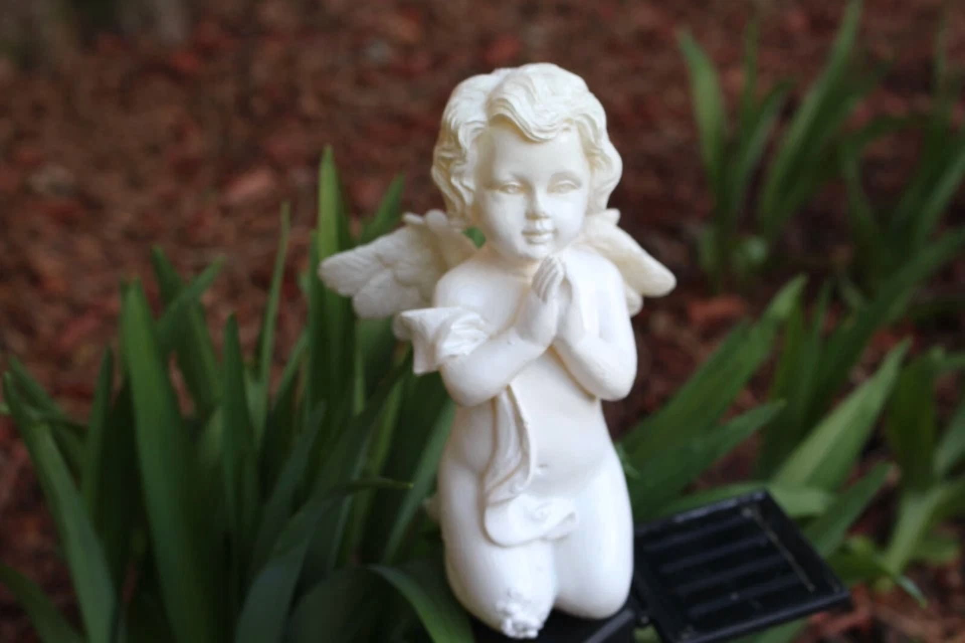 BRAWN- Solar Cherub Angel Statue Garden Yard Art Led Light Outdoor Lawn Pathway Decor