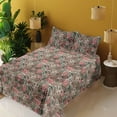 thumbnail image 2 of Ambesonne Floral Scene Fitted & Flat Sheet with Sham 3 Pcs Set, Jumble Jungle Flowers, Twin, Peacock Green Dark Pink, 2 of 5