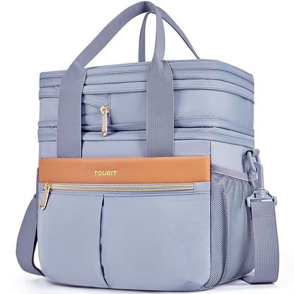TOURIT 23 Cans Insulated Lunch Bag Expandable Reusable Lunch Box, Tote Cooler Bag with Double Deck & Leakproof Thermal for Men Women, Work School Picnic Beach, Gray