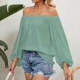 thumbnail image 6 of Chiffon Blouses for Women Long Lantern Sleeve Summer Off Shoulder Plain Top T Shirts Flowy Tunics Spring, 6 of 7