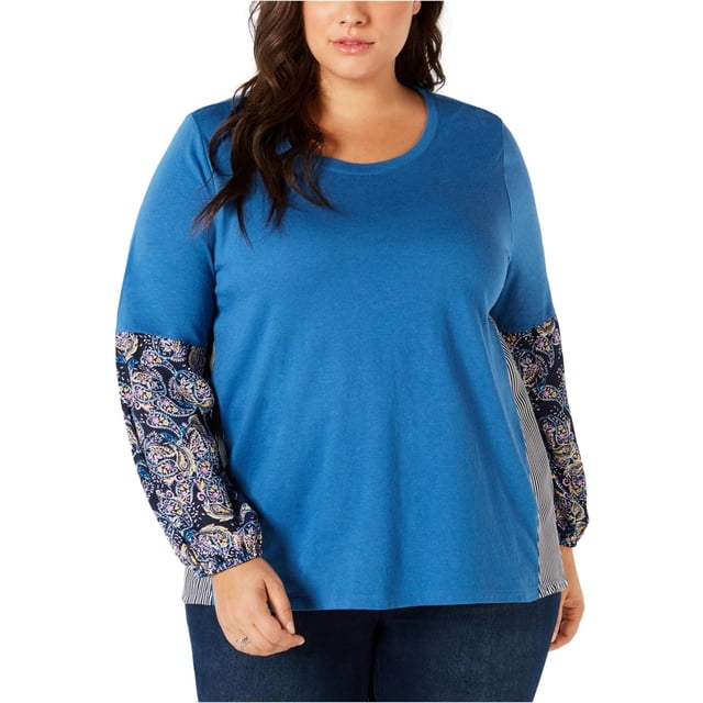 Style & Co. Blusa con estampado triple para mujer, azul, 2X