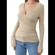 thumbnail image 2 of Camisas de Larga para Mujer, Cuello en V, Punto Acanalado, Corte Ajustado, Suéter con Botones, Blusa Informal de Trabajo para Otoño. Albaricoque XL, 2 of 10
