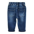 thumbnail image 2 of KIDSCOOL SPACE Infant Jeans,Baby Toddler Elastic Waist with D-ring Linear Tears Ripped Holes Stretch Denim Pants,Deep Blue,2-3 Years, 2 of 6