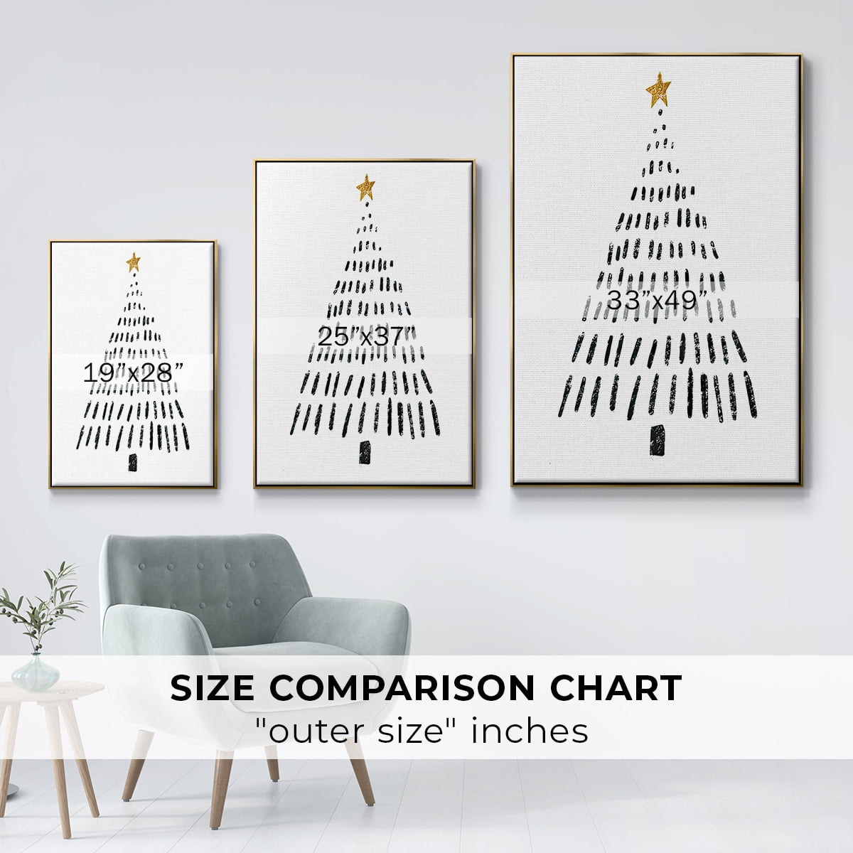 Christmas Tree - Framed Gallery Wrapped Holiday Canvas - 25 x 37 - Gold Frame