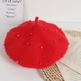 thumbnail image 1 of Chapeau Béret en Laine pour Fille, Style Français Classique Bonnet Perlé Chaud d'Hiver, 1 of 1