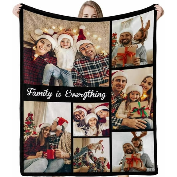 AISENIN Custom Family Photos Blanket for Family Personalized Family Pictures Throw Blanket for Man Women Lover Girlfriend Boyfriend 3 sizes