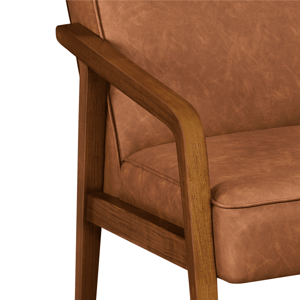 Renwick 2pcs Mid-Century Modern Upholstered Faux Leather Armchair, Light Brown