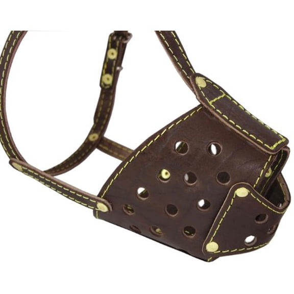 Real Leather Cage Basket Secure Dog Muzzle Brown - Pit Bull, (Circumference 13", Snout Length 3.5")