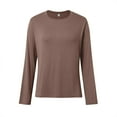 thumbnail image 5 of Tshirts For Women Autumn Winter Solid Color Knit Ribbed Crew Neck Long Sleeve Casual Slim Basic Tops T Shirts Holiday Wear, 5 of 5