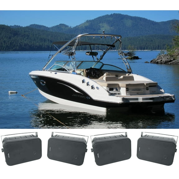(4) Rockville HP65S-8 6.5" Black Marine Box Speakers with Swivel Bracket For Boats