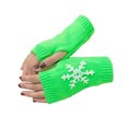thumbnail image 1 of 1 Paire de Gants Tricotés Demi-Doigt Confortables Hiver Délicats Simples avec Motif Flocon de Neige Vert Fluorescent, 1 of 6