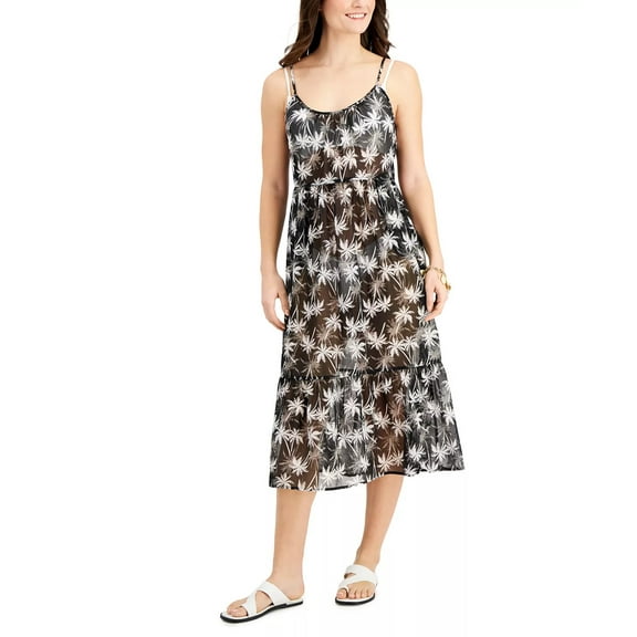 MSRP $38 Miken Juniors Ruffled Tired Midi Dress Cover-Up Black Size Large