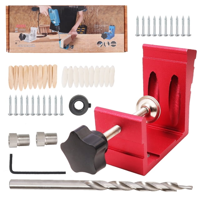 46Pcs Woodworking Inclined Drill Hole Locator Set Robust Accurate Aluminium Alloy Inclined Hole Jig Kit Red